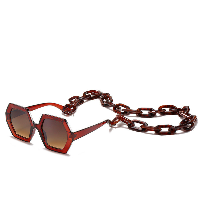 Personality Chain Exaggerated Octagonal Sunglasses