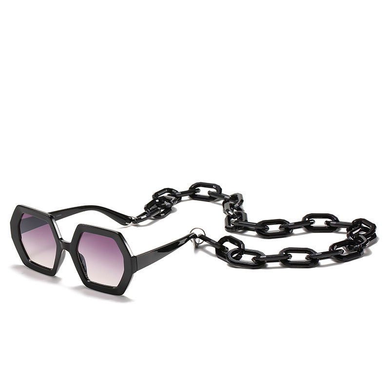 Personality Chain Exaggerated Octagonal Sunglasses
